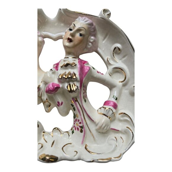 Victorian Porcelain 3D Courting Couple Figurine White Pink & Gold Gilded Plaque - Picture 7 of 9